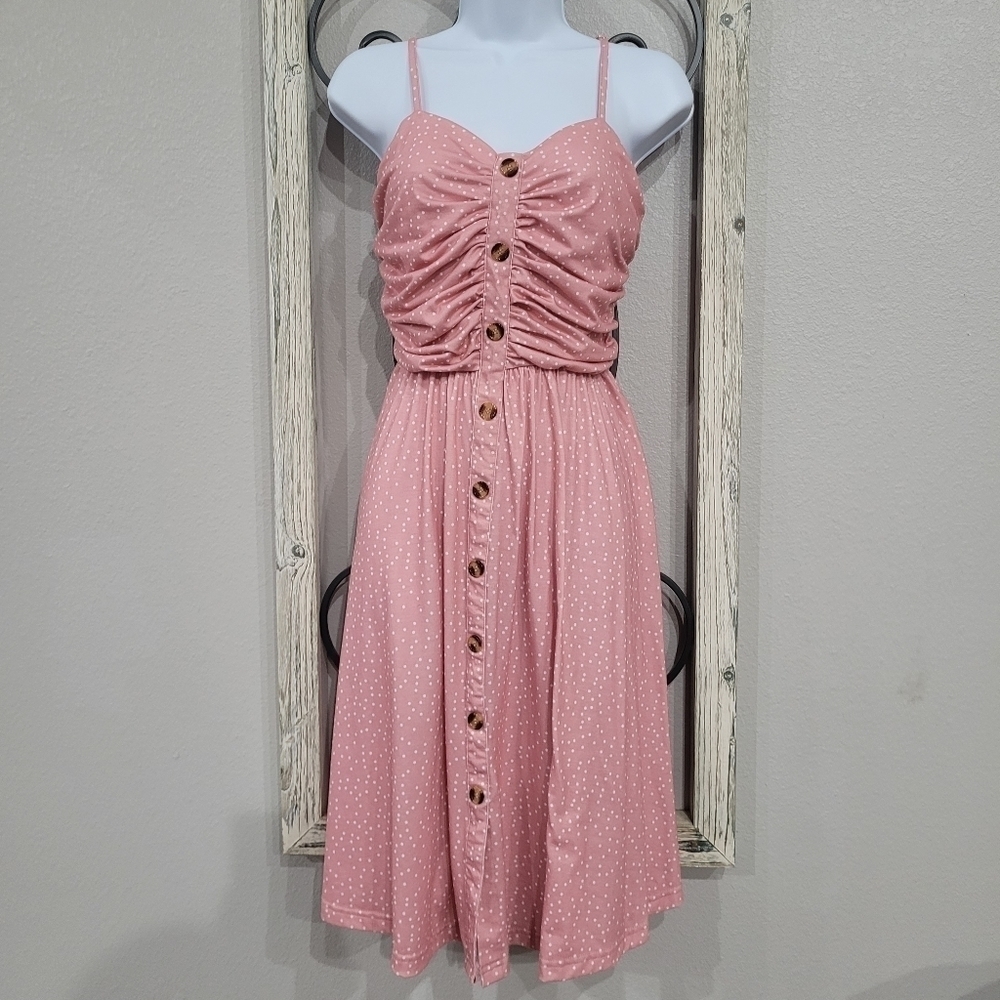 Pink Polka Dot Button-Front Dress